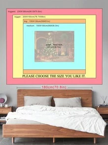 1入組聖誕壁爐與樹印花聚酯纖維方形掛毯,現代風格客廳和臥室裝飾 - 彩色 - 查看 3