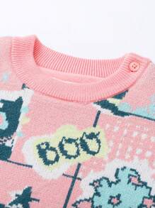 Annil Young Girl Letter Pattern Round Neck Drop Shoulder Long Sleeve Loose Casual Sweater