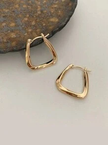 1pair Gold-Tone Asymmetrical Geometric-Shaped Hoop Earrings Suitable For Women's Daily Wear To Work - Gold - View 2