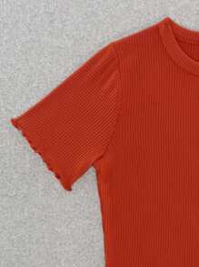 NO ONE | Ribbed Knit Lettuce Trim Crop Top Beach T-Shirt