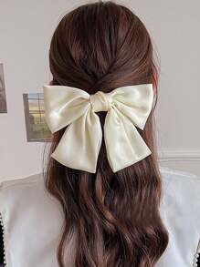 1pc Ladies' Ivory White Super Large Bowknot Hair Clip With Spring Clamp And Ribbon Strands - Beige - View 6