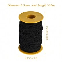 Elastic Thread, 0.5 mm x 320 m Rubber Cord Stretch Fabric Crafting Beading Cord Thread for Bracelets, Necklaces, Jewellery Making and DIY - Black - View 2