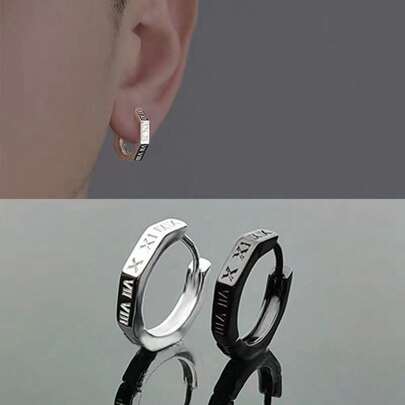 1pair Fashionable Roman Numeral Decorated Men's Earring Simple Personalized Couple Ear Cuff Party Accessory Jewelry Gift