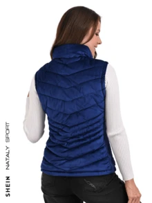Women's Blue Plush Vest - Navy Blue - View 4