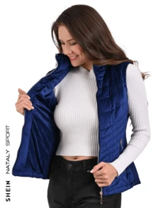 Women's Blue Plush Vest - Navy Blue - View 3