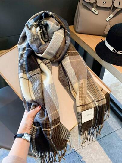 Elegant 1pc New Arrival Winter Scarf, Women's Korean Style Thick Checker Patterned Scarf, Couple Simple Scarf Winter, Students' Scarf, Imitation Cashmere, Warm And Soft,For Keep Warm Outdoors In Winter