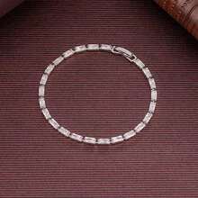 1 Pulsera De Cadena De Cobre Elegante Con Decoración Completa De Diamantes De Imitación, Adecuada Para Uso Diario - Escribe un - Ver 10