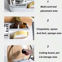 Multifunctional Knife Block With Chopping Board Kitchen Organizer Storage Rack For Knives, Chopsticks, Pot Lids - Grey - View 9