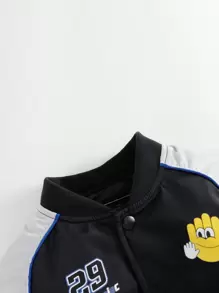 Tween Boy Stylish Sporty Printed Three-Proofing Padded Coat With Baseball Collar, Racing Style, Fall & Winter - Black - View 7