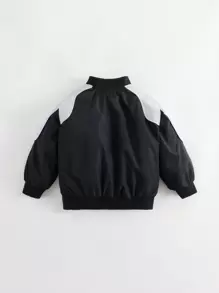 Tween Boy Stylish Sporty Printed Three-Proofing Padded Coat With Baseball Collar, Racing Style, Fall & Winter - Black - View 6