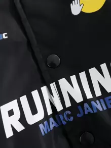 Tween Boy Stylish Sporty Printed Three-Proofing Padded Coat With Baseball Collar, Racing Style, Fall & Winter - Black - View 8