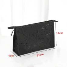 Waterproof Large Capacity Pu Geometric Print Cosmetic Bag, Durable And Portable Makeup Bag Make Up Organizer Toiletry Bag Makeup Storage Cosmetic Bag Wash Bag for Travel Back to School Bathroom Dorm Essentials Travel Essentials Men Toiletry Bag - Black - View 5