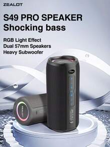 Zealot S49 Pro便攜式無線揚聲器,bt 5.2穩定傳輸2 * 57mm大揚聲器,搭載澎湃低音20w大音量揚聲器,搭載3600mah電池,支持無線立體聲雙連接,配備rgb燈光和tf插槽,ipx5防水 - 灰色 - 查看 2