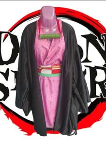 Nezuko Cosplay Costume With Accessories Kimetsu No Yaiba, 4 Pieces - Black - View 2