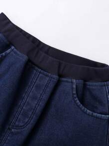 Annil 男童冬季休閒保暖寬鬆牛仔絨加厚褲子藍色 - 藍色 - 查看 5