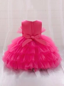 Falda esponjosa de satén y tul de unicolor con lazo para niña, vestido elegante para fiesta de cumpleaños, fiesta al aire libre, sin incluir accesorio para el cabello