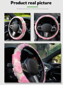 1pc Plush Floral Pattern Steering Wheel Cover, Modern Decorative 3D Pink Flower Elastic Steering Wheel Cover, Creative Cute Fleece Anti-Slip Car Steering Wheel Cover
