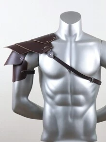 1pc Halloween Knight Brown Leather Harness Strap, Asymmetrical Shoulder Strap For Men - Brown - View 7