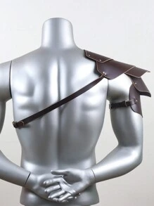 1pc Halloween Knight Brown Leather Harness Strap, Asymmetrical Shoulder Strap For Men - Brown - View 8