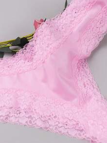 Tanga Rosa Sexy De Encaje De Talla Grande - Rosa Pálido - Ver 6