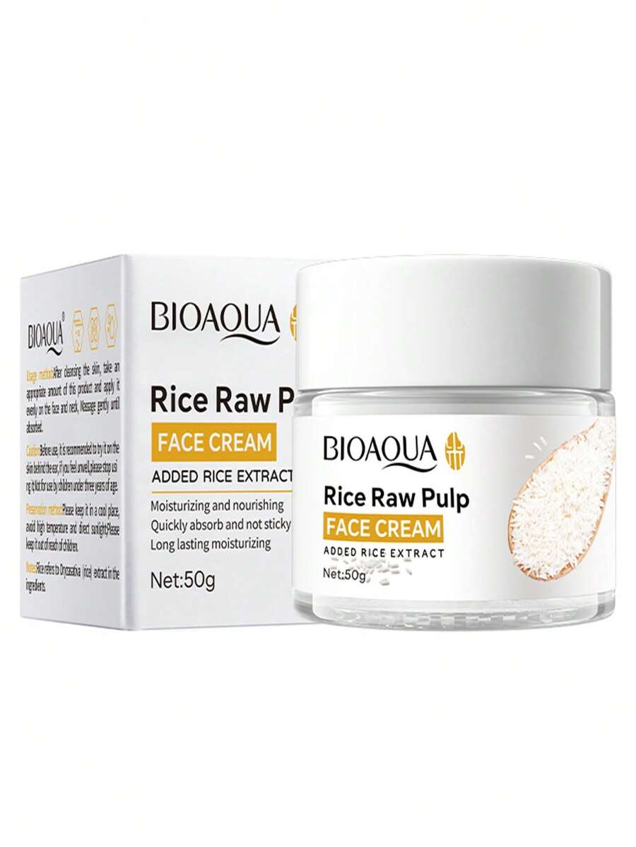 BIOAOUA Rice Facial Cream, Refreshing Texture Moisturizing Rice Facial Cream Deeply Nourishes The Skin And Is Widely Used To Lighten Skin Imperfections And Discolorations - Blanc - Voir 1
