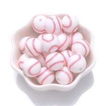 10pcs/pack 15mm Silicone Round Beads With Football Pattern Diy Loose Beads - Multicolor - View 4