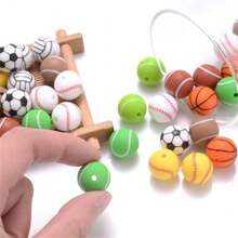 10pcs/pack 15mm Silicone Round Beads With Football Pattern Diy Loose Beads - Multicolor - View 2