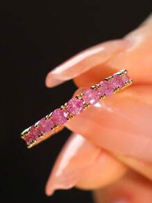 1pc Fashionable Cz Inlaid Personalized Atmosphere Ring Suitable For Women's Daily Party Wear, Great Gift For Girlfriend - Pink - View 1