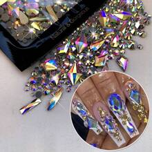 150 peças Strass Redondos Flatback Mais 20 peças Strass Grandes Flatback de Formato Irregular em Zircônia Cúbica Preta e Azul, Encantos de Unhas DIY, Pedras de Unhas, Suprimentos de Unhas