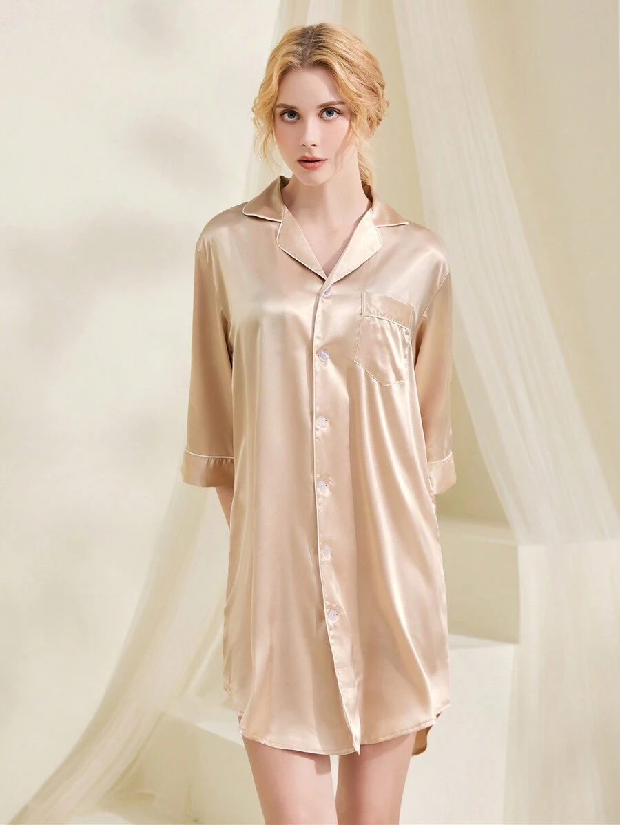 Camisa De Color Champagne Camisón - Champán - Ver 1