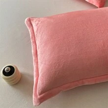 1 对毛绒枕套，超柔软法兰绒枕套，温暖羊毛枕套套装，冬季 - 粉色 - 查看 4