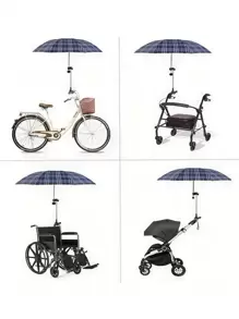 1Pc Adjustable Umbrella Mount Holder No Need Any Tooling To Attach Umbrella Clamp, Umbrella Connector Holder To Wheelchairs, Walker, Rollator, Bike, Pram, Stroller, Christmas Halloween Thanksgiving Gift, Universalumbrella Sun Protection Outdoor Shade Cute Umbrella For Campervan Girl Women Boy Man Travel Essential Folding Large Small Middle Waterproof Lightweight Teacher Mom Father Christmas Gifts Portable Transparent Mini Pocket - Black - View 3
