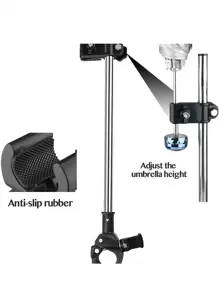 1Pc Adjustable Umbrella Mount Holder No Need Any Tooling To Attach Umbrella Clamp, Umbrella Connector Holder To Wheelchairs, Walker, Rollator, Bike, Pram, Stroller, Christmas Halloween Thanksgiving Gift, Universalumbrella Sun Protection Outdoor Shade Cute Umbrella For Campervan Girl Women Boy Man Travel Essential Folding Large Small Middle Waterproof Lightweight Teacher Mom Father Christmas Gifts Portable Transparent Mini Pocket - Black - View 6