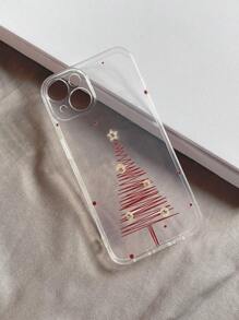 1 件簡約純色超薄軟 Tpu 手機殼帶水鑽聖誕樹圖案印花,相容於 Iphone、galaxy、redmi - 無色 - 查看 4