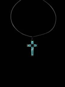 Fashionable and Popular Men Glow In The Dark Cross Pendant Necklace Stainless Steel Punk Hip Pop Style for Jewelry Gift and for a Stylish Look