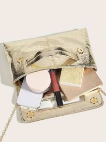 复古纯色手拿包，多功能大容量手提包，时尚PU皮革包，适合女性，可用于婚礼、派对、舞会、盛会等各种场合，时尚女士手拿包 - 金色 - 查看 2