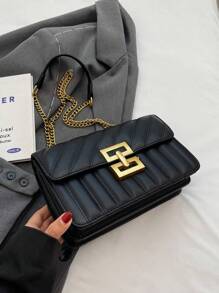 1 chiếc túi đeo vai bằng da PU màu trơn dành cho nữ, túi vuông nhỏ thêu họa tiết kim cương thời trang, dây đeo xích kim loại có khóa cài, thích hợp để mua sắm, hẹn hò, quà tặng cho phụ nữ, thích hợp cho các bé gái tuổi teen, người mới bắt đầu và phụ nữ văn phòng, hoàn hảo cho văn phòng, trường đại học, công việc, kinh doanh, đi làm - màu đen - Xem 7