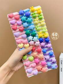 60pcs Candy Colored Cartoon Hair Ties With High Elasticity For Girls - Multicolor - View 1