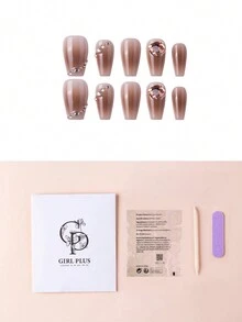 GIRL PLUS Girlplus [糖炒栗子],使用它來提升您的形象,10顆假指甲,中號棺材形狀xs尺寸,光澤鑽石壓花美甲設計手工設計美甲套裝,適合女性和女孩們日常穿著 - 紫紅色 - 查看 6