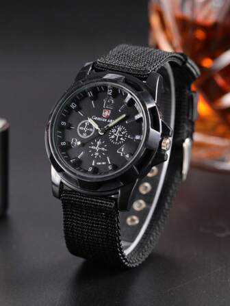 1pc Fashionable Nylon Braided Strap Quartz Wristwatch For Junior High School Boys