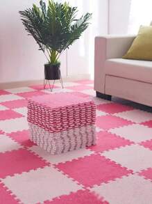 12pcs Pink Plush Foam Cushions, Removable & Washable, Non-shedding, For Girls' Room, Square Interlocking, Fluffy & Comfortable, Non-slip, Ideal For Living Room, Bedroom, Baby Room, Kindergarten Decoration, Size: 11.8 X 11.8 Inches - Hot Pink - View 3