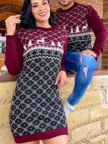 Duo Conjunto Pareja Navidad Renos Sueter Sweater - Rojo violeta - Ver 2