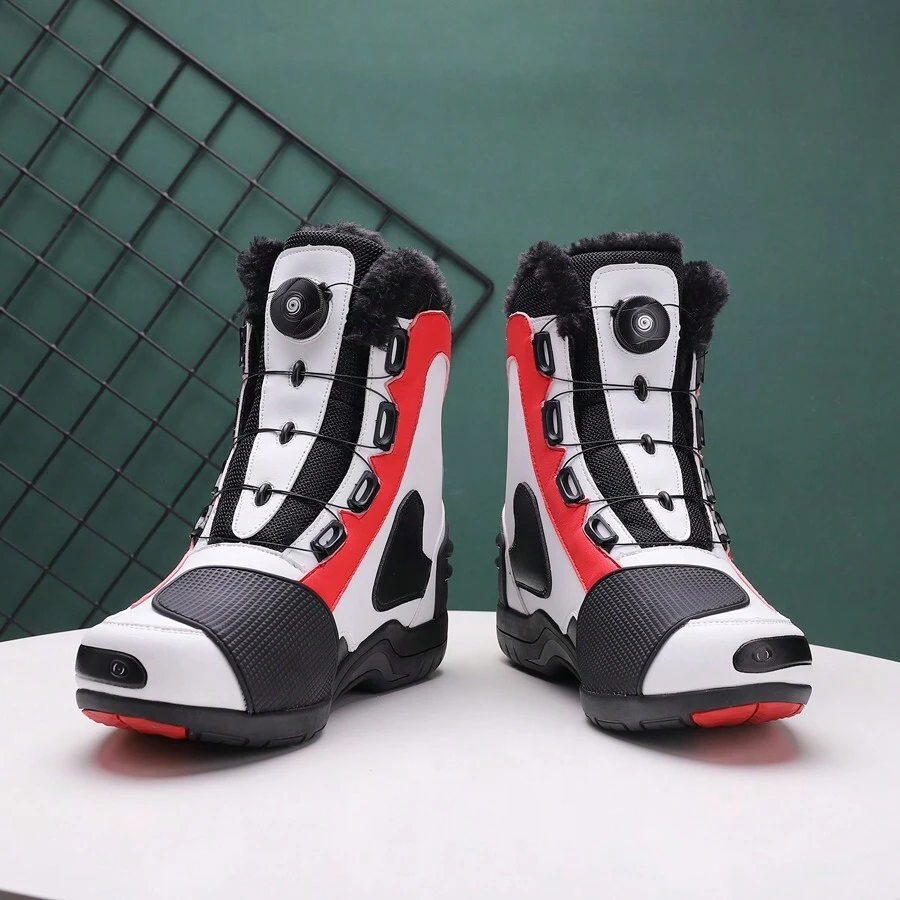Men's Motorcycle Boots, Wear-resistant And Anti-collision Riding Shoes, Off-road And Winter Warm Waterproof And Anti-skid High-top Sports Shoes, Lockable - White - View 1