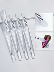 1pc Nail Art Silicon Brush For Magic Mirror Powder &  Powder, With Sponge Head For Finger Nail, Easy To Carry & Multi-Functional - Clear - View 2