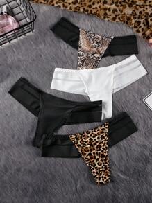 4pcs Women's Mesh Panel Ice Silk G-string Thongs - Multicolor - View 4