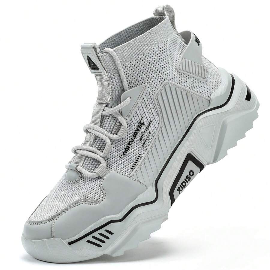 男士時尚灰色運動鞋,輕質行走鞋,高筒休閒鞋 - 灰色 - 查看 1