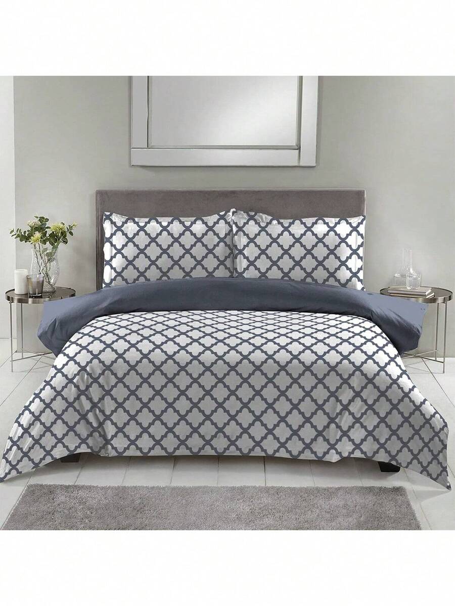 Lux Decor 3-Piece Microfiber Duvet Cover Set - Exceptional Design With Zipper Closure, Including 2 Matching Pillow Shams For Cozy Elegance And Year-Round Comfort - Modern Bedding Set, Soft & Stylish, Cozy Bedroom, Soft Duvet, Luxury Sleep Set, Valentine's Day Romantic Bedding, Spring Bedroom Refresh, Easy Duvet Change, Zip Closure, Matching Shams, Modern Patterns, Washable Cover, Bedroom Transformation, Stylish Design, Cozy Feel, Quick Room Update, Daily Living, Home Basic, Family Choice - 白色/灰色 - 查看 1