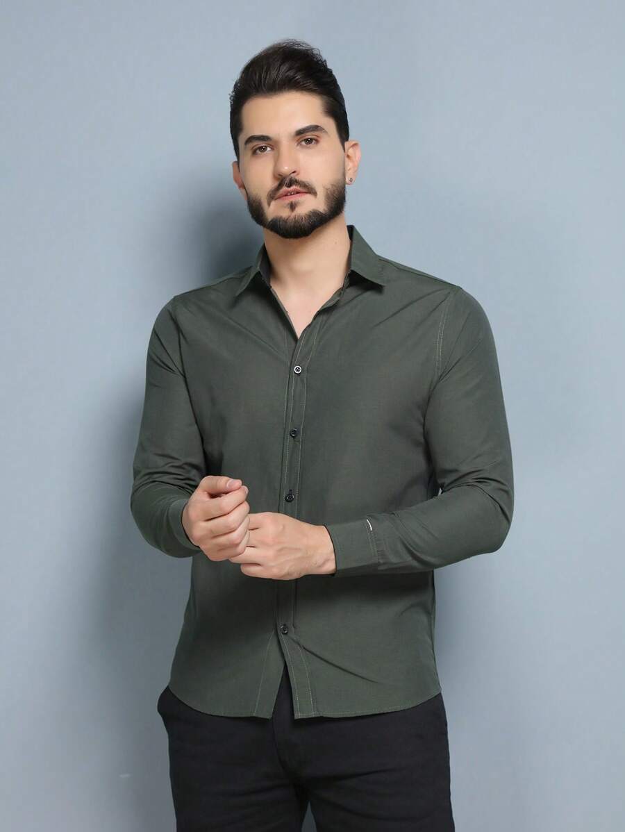 Men Shirts - 墨綠色 - 查看 1