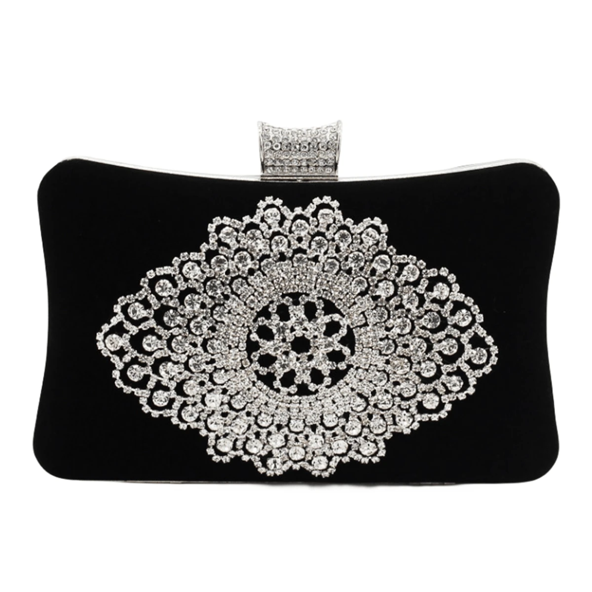閃亮,閃耀,華麗,優雅,精美,安靜的奢華的精緻天鵝絨鑲鑽花朵派對手拿包黑色晚宴包晚宴包優雅的鑲鑽,水晶裝飾,假珍珠適合派對女孩,女人,淑女,新娘完美適合派對,婚禮,舞會,晚餐/宴會最好的禮物送給女性 - 黑色 - 查看 1