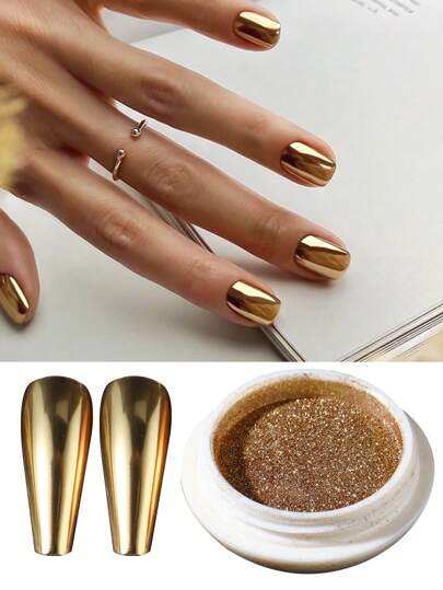 1 Stück bronzefarbenes metallisches Glitzer Nail Art Chrome Pulver mit Spiegeleffekt Nagelpigment Reibepulver DIY Nail Charms Nail Gems Nail Zubehör